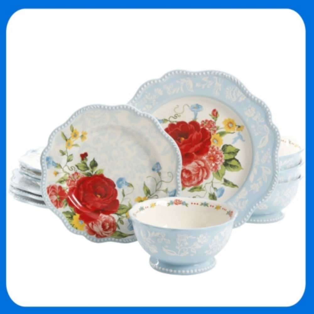 ❤️ 12-Piece New Pioneer Woman Sweet Rose  Dinnerware Set